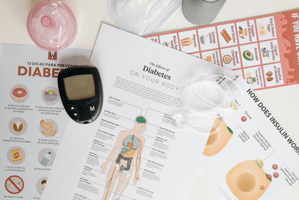 diabetic researching diabetes with blood sugar measuring device
