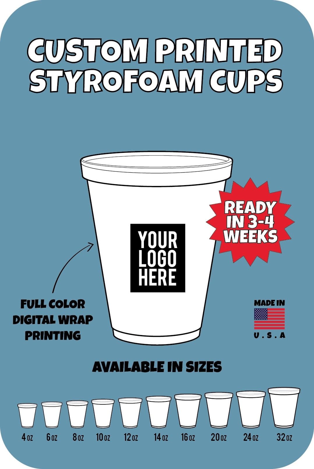 Custom 32 oz Foam Cups with Printed Logo