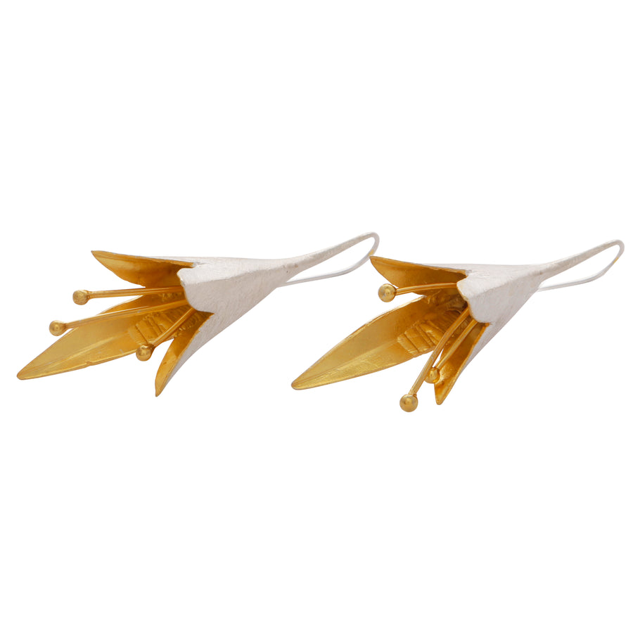 Gold and silver statement flower drop earrings