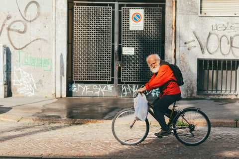 man cycling in the street