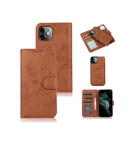 Se iPhone 11 - Vintage 2-In-1 Læder Etui M. Aftageligt Cover - Brun hos DeluxeCovers