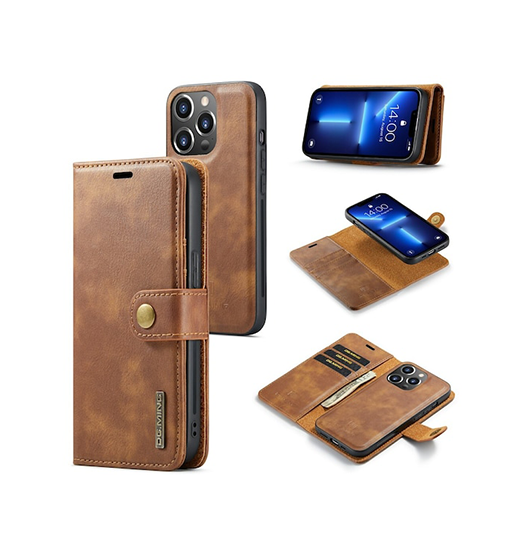 Se iPhone 13 Pro Max - DG.MING&trade; Vintage 2-In-1 Læder Etui M. Cover - Brun hos DeluxeCovers