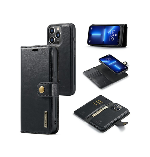 Se iPhone 11 Pro - DG.MING&trade; Vintage 2-In-1 Læder Etui M. Cover - Sort hos DeluxeCovers