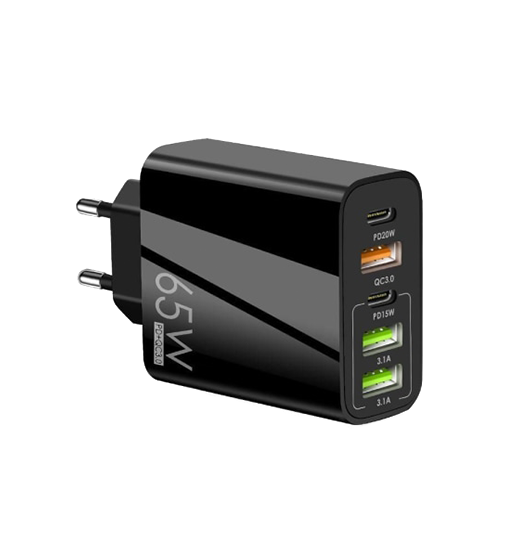 65W QuickCharge 3.0 & PD Multi-Port Vægoplader - Sort