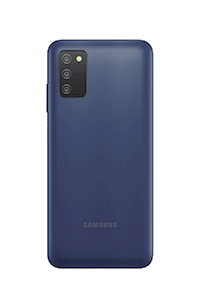 Bagsiden af en sort Samsung Galaxy A03s