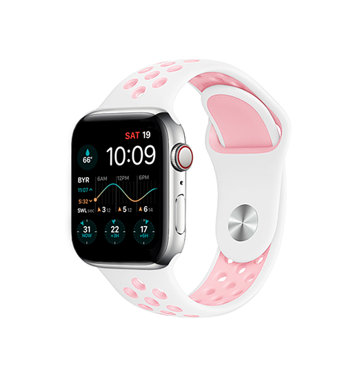 Se Apple Watch (42/44/SE/45mm & Ultra) - 4Run&trade; Silikone Løbe Sportsrem - Rose/Hvid hos DeluxeCovers