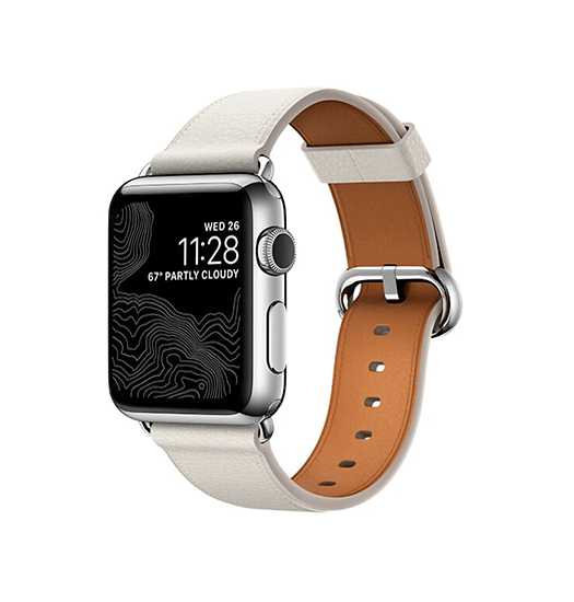 Se Apple Watch (42/44/SE/45mm & Ultra) - Deluxe&trade; Classic Ægte Læder Rem - Snow hos DeluxeCovers