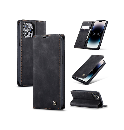 Se iPhone 15 Pro Max - CaseMe&trade; Noble Læder Etui/Pung - Sort hos DeluxeCovers