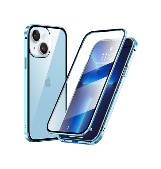 Se iPhone 14 Plus - MagGuard&trade; 360 Magnetisk Cover M. Hærdet glas - Sierra Blue hos DeluxeCovers