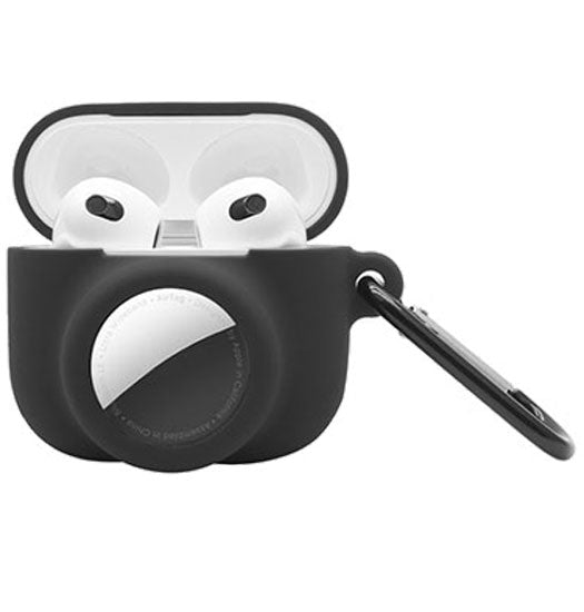 Se AirPods 3 | DeLX&trade; Silikone Cover m. AirTag Holder - Sort hos DeluxeCovers