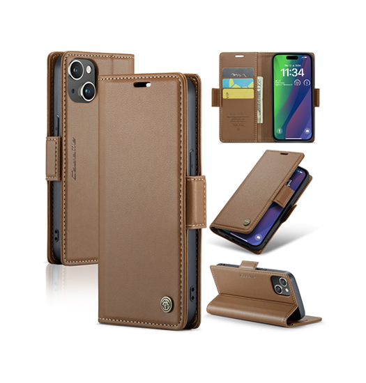 Billede af iPhone 15 Plus - CaseMe&trade; Neo Læder Cover / Pung - Brun