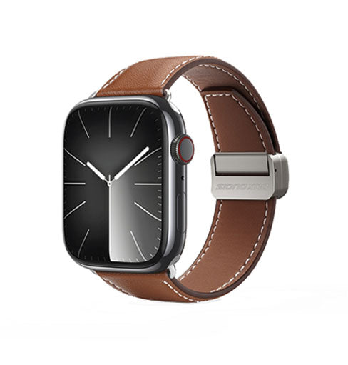 Se Apple Watch (42/44/SE/45mm & Ultra) - DUX DUCIS® M-Buckle Ægte Læder Rem - Brun hos DeluxeCovers