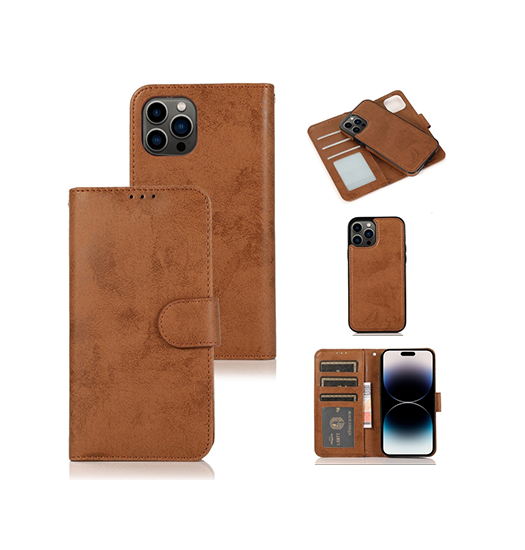 Se iPhone 15 Pro - Vintage 2-In-1 Læder Etui M. Aftageligt Cover - Brun hos DeluxeCovers