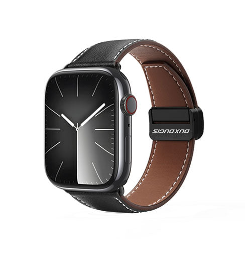 Se Apple Watch (42/44/SE/45mm & Ultra) - DUX DUCIS® M-Buckle Ægte Læder Rem - Sort hos DeluxeCovers