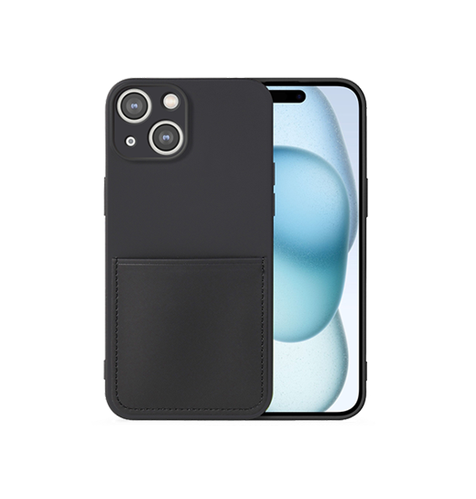 Se iPhone 15 Plus - Deluxe&trade; Soft Touch Silikone Cover M. Kortholder- Sort hos DeluxeCovers