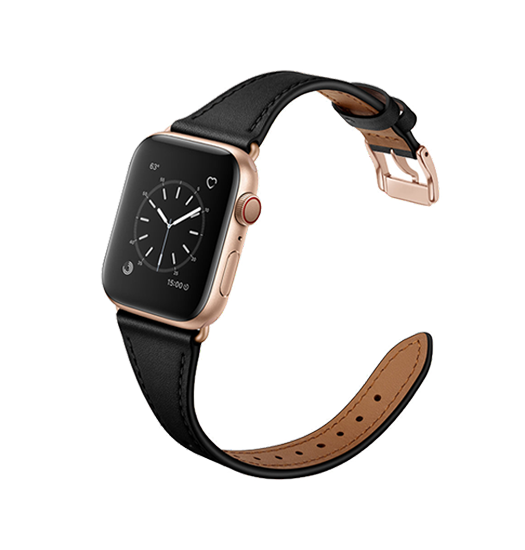 Billede af Apple Watch (38/40/SE/41mm) - L'Empiri&trade; Thin Ægte Læder Rem - Mat Sort