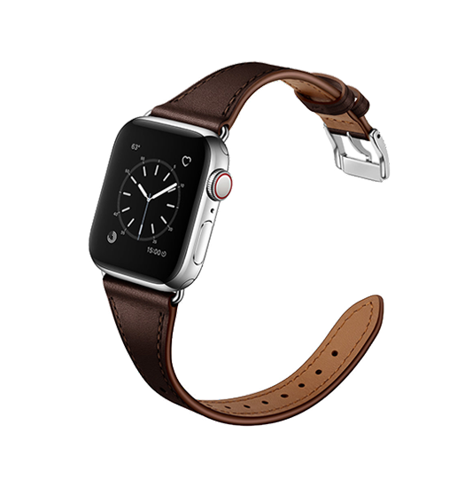 Billede af Apple Watch (42/44/SE/45mm & Ultra) - L'Empiri&trade; Thin Ægte Læder Rem - Mørkebrun