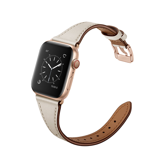 Se Apple Watch (42/44/SE/45mm & Ultra) - L'Empiri&trade; Thin Ægte Læder Rem - Elfenben hos DeluxeCovers