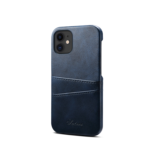 Billede af iPhone 12 - NX Design Læder Cover M. Kortholder - Blå