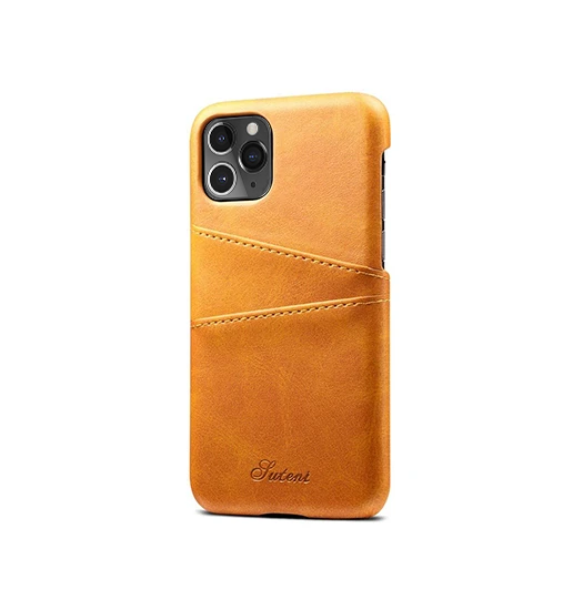 Se iPhone 11 Pro Max - NX Design Læder Bagcover Pung Lysebrun hos DeluxeCovers