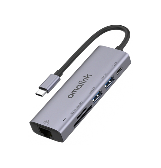 Billede af AMALINK&trade; | Multihub USB-C til 2xUSB-A / 1xUSB-C / SD/TF / Ethernet - Grå