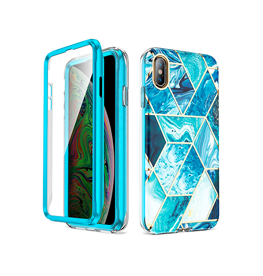 Se iPhone X/XS - UNIQ&trade; FULL 360° Marble Silikone Cover - Koboltblå hos DeluxeCovers