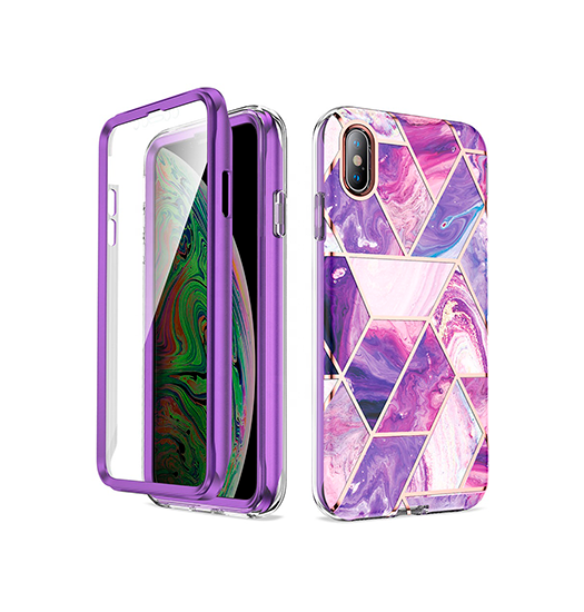 Se iPhone XS Max - UNIQ&trade; FULL 360° Marble Silikone Cover - LIlla hos DeluxeCovers