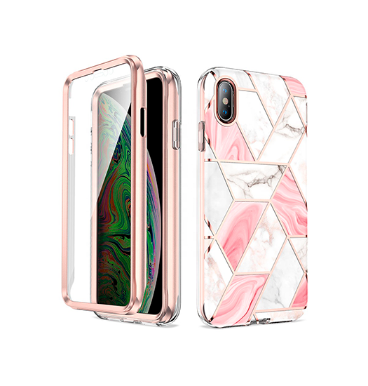 Se iPhone XS Max - UNIQ&trade; FULL 360° Marble Silikone Cover - Rose Pearl hos DeluxeCovers