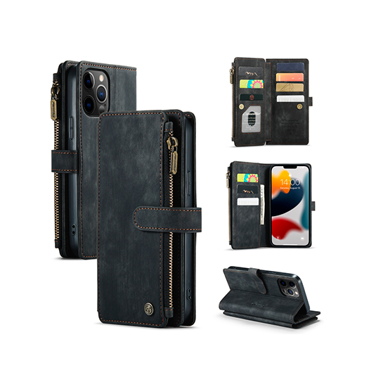 Se iPhone 12 Pro Max - CaseMe&trade; Multifunktionel Læder Etui / Pung - Sort hos DeluxeCovers