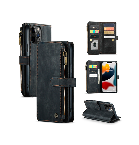 Se iPhone 12 Pro - CaseMe&trade; Multifunktionel Læder Etui / Pung - Sort hos DeluxeCovers