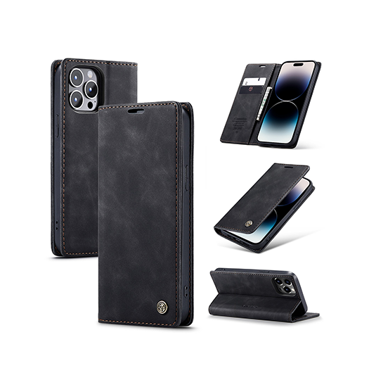 Billede af iPhone 14 Pro Max - CaseMe&trade; Noble Læder Etui/Pung - Sort