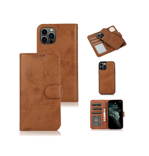 Se iPhone 13 Pro Max - Vintage 2-In-1 Læder Etui M. Aftageligt Cover - Brun hos DeluxeCovers