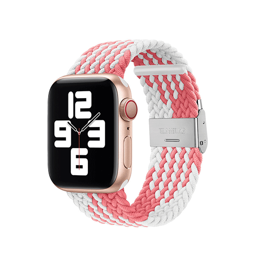 Se Apple Watch (42/44/SE/45mm & Ultra) - Deluxe&trade; Woven Flettet Loop Rem - Pink/Hvid hos DeluxeCovers