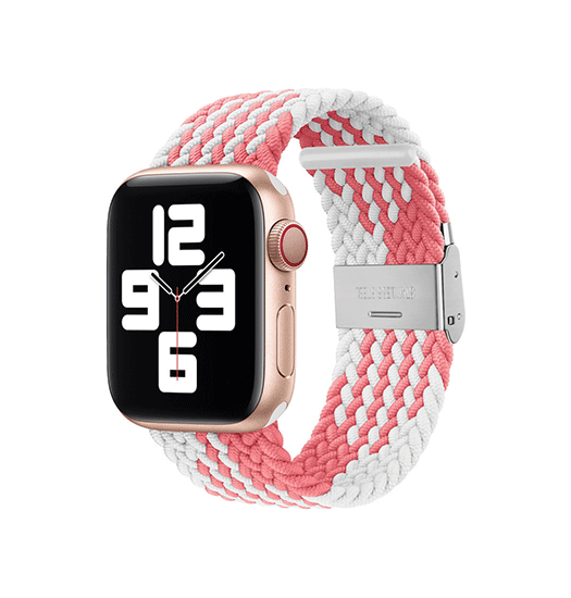 Se Apple Watch (38/40/SE/41mm) - Deluxe&trade; Woven Flettet Loop Rem - Pink/Hvid hos DeluxeCovers