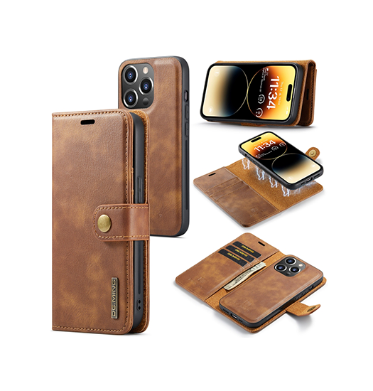 Se iPhone 14 Pro - DG.MING&trade; Vintage 2-In-1 Læder Etui M. Cover - Brun hos DeluxeCovers