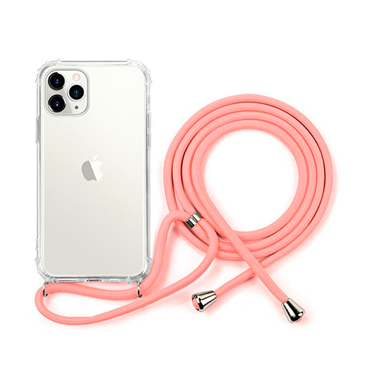 Billede af iPhone 12 Pro - Deluxe&trade; Halskæde strop TPU Cover m. Hang - Gennemsigtig/Rose