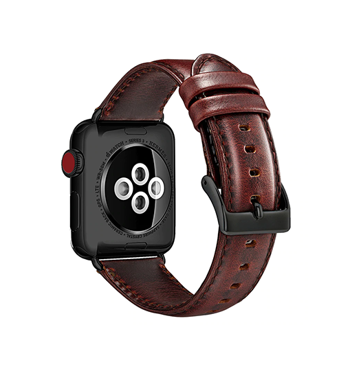 Se Apple Watch (38/40/SE/41mm) - ICECASE&trade; Retro Ægte Læder Urrem - Mørkebrun hos DeluxeCovers
