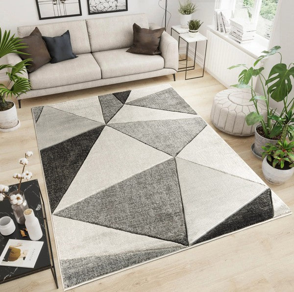 3'8'' x 5'6'' Grey Geometric Hand-Carved Soft Rug