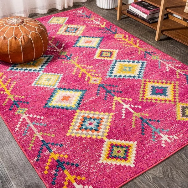 8x10 Feet Pink Yellow Geometric Area Rug