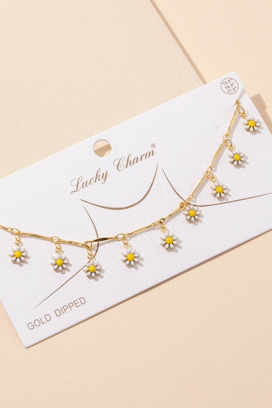 Daisy Flower Charm Necklace