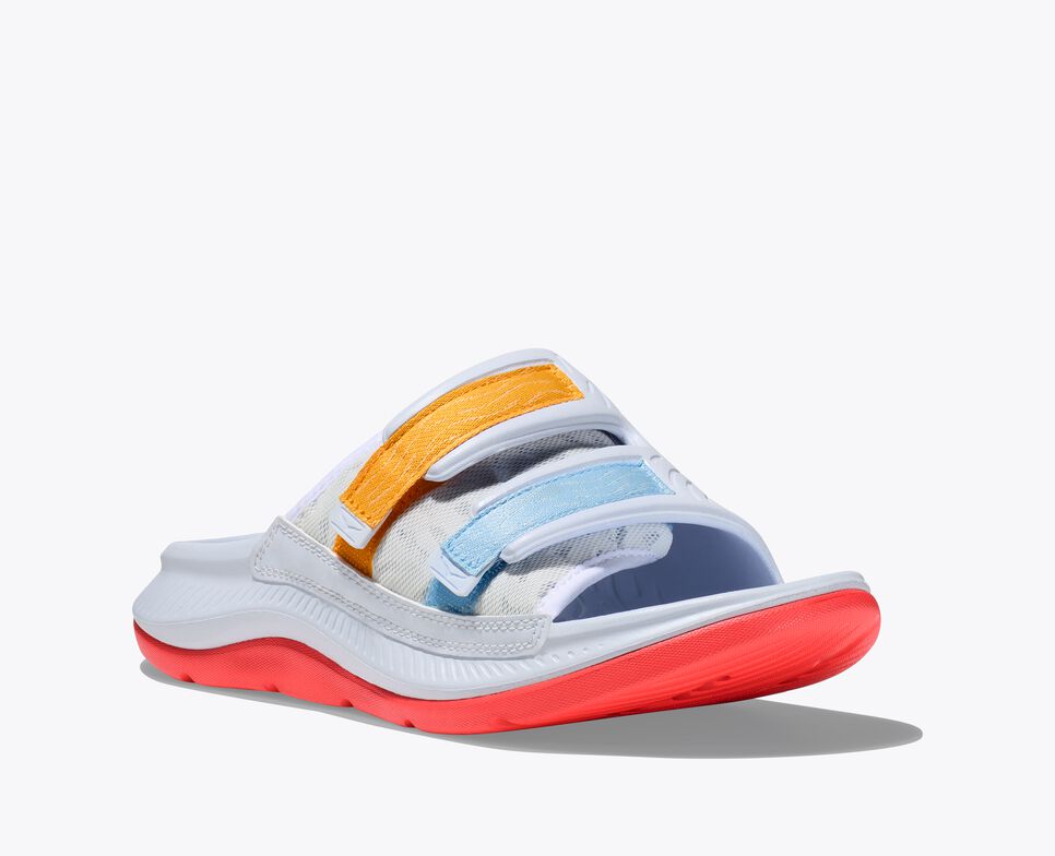 Hoka One One Unisex Ora Luxe Recovery Slide Adjustable White Camillia