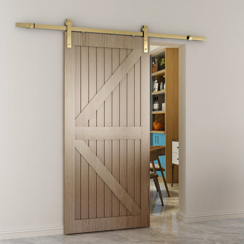 Satin Brass Sliding Barn Door Set