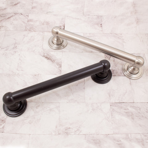 Charlotte Grab Bars in Satin Stainless Steel and Dark Bronze