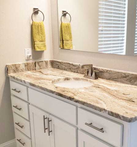 Updated Bathroom with Bar Pulls and Vienna Bath Hardware