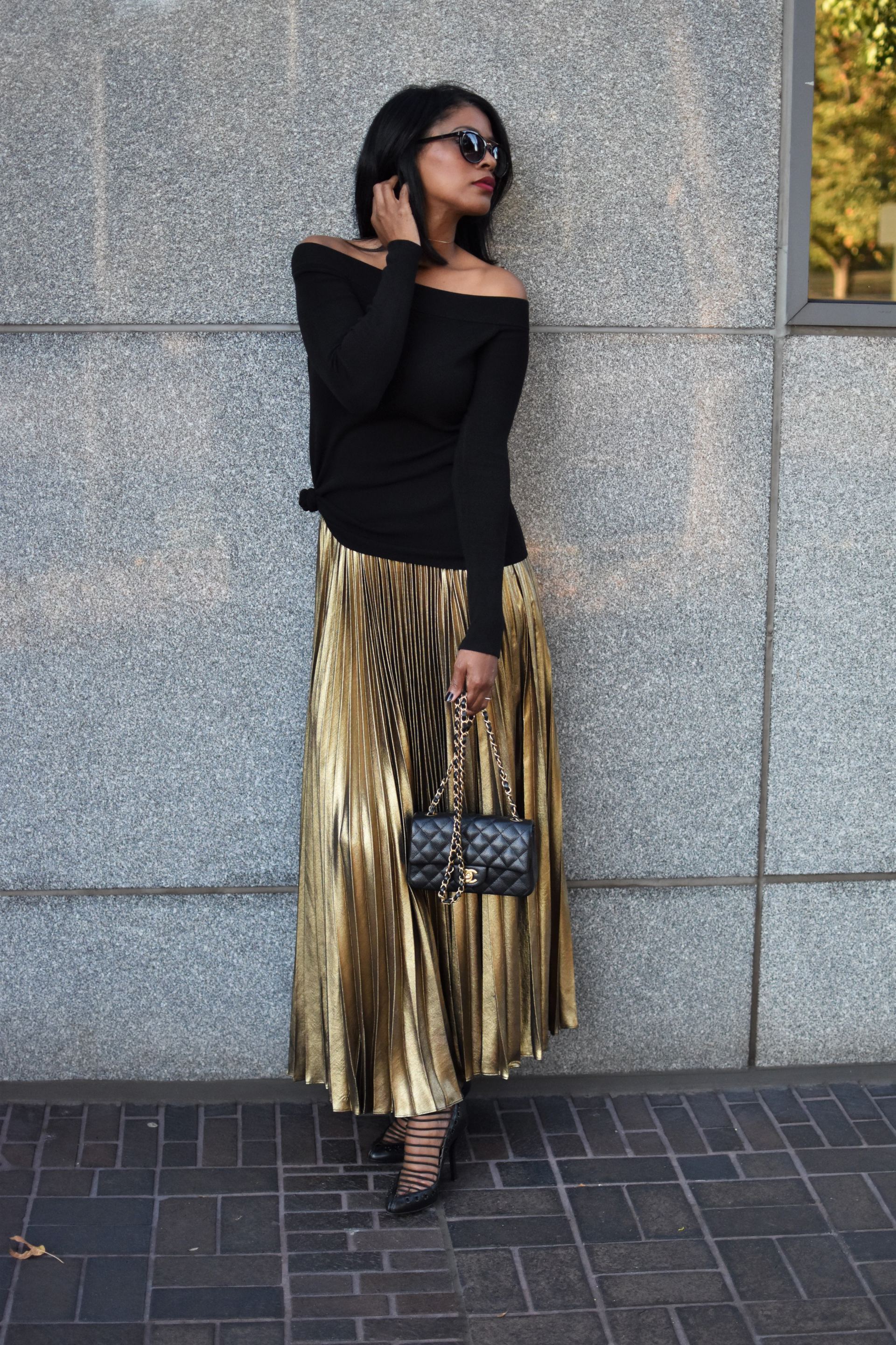 Gold Pleated Midi Skirt – Reina Valentina