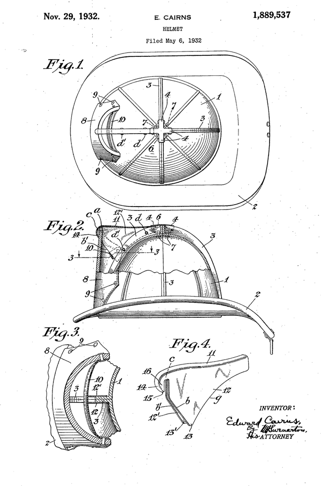 Original Patent Drawing: FIRE HELMET – Firefighter Letter Art