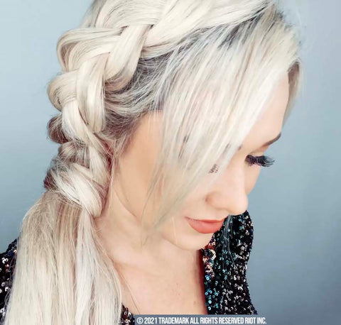 Create this beautiful braided side ponytail with PONY-O bendable hair ties