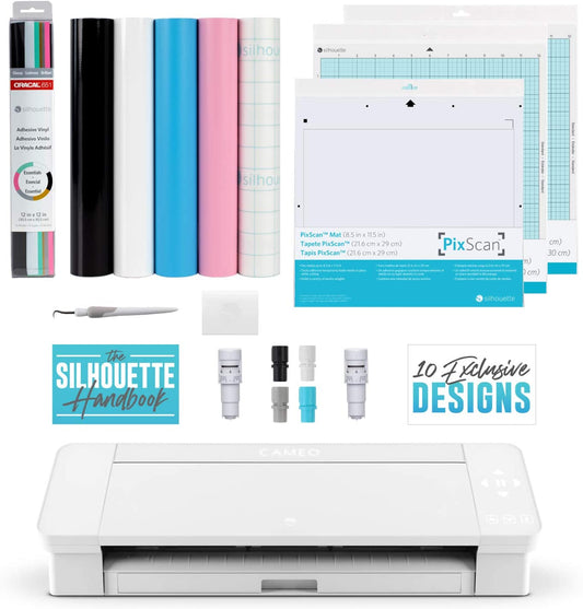 Silhouette Cameo 4 Extras Bundle with Extra AutoBlade, Tool Kit, Cutting  mat and PixScan. Silhouette Handbook,10 Extra Designs - Black Edition