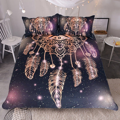 Dreamcatcher Purple Black Bedding Set 3pcs Wolvestuff