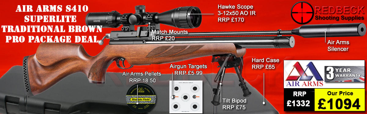 Air Arms S410 Superlite Traditional Brown Stock Pro Hardcase Package D Redbeck Shooting Supplies 1313